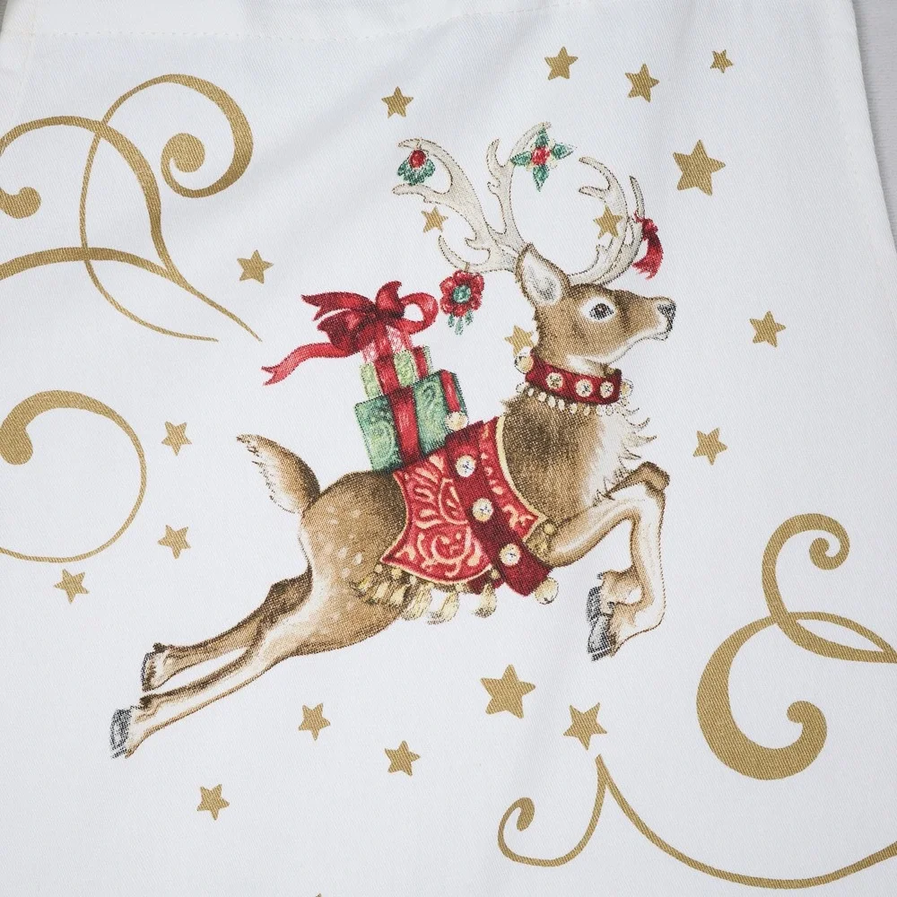 Williams Sonoma Twas the Night Before Christmas Apron White Gold Reindeer New